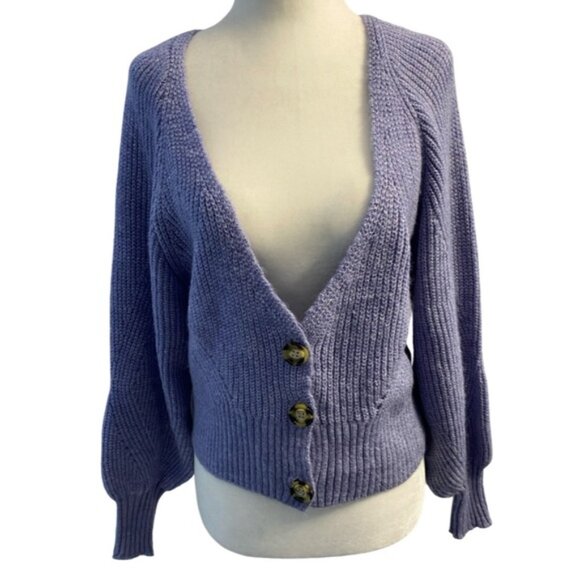 Topshop Purple Cardigan Sweater Size US 46 NWOT Lavender Balloon Sleeve - Picture 1 of 4